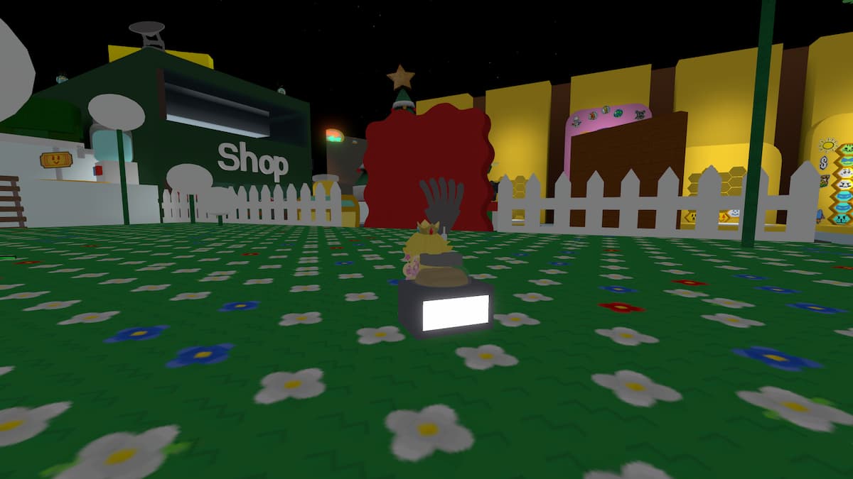 Roblox character is walking at night in Bee Swarm Simulator