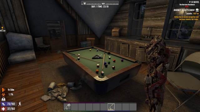 7 Days to Die player is looking at a pool table