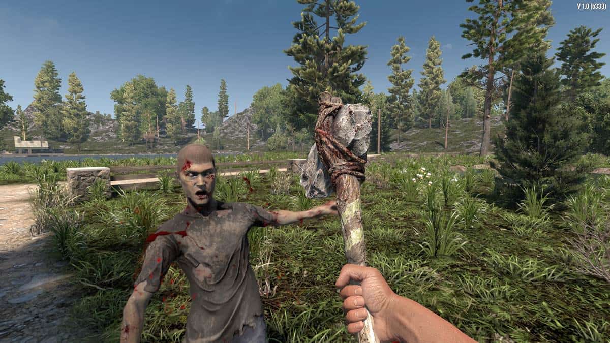 Player is fighting a zombie in 7 Days to Die