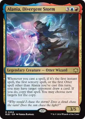 Alania casting lightning magic in Bloomburrow MTG set