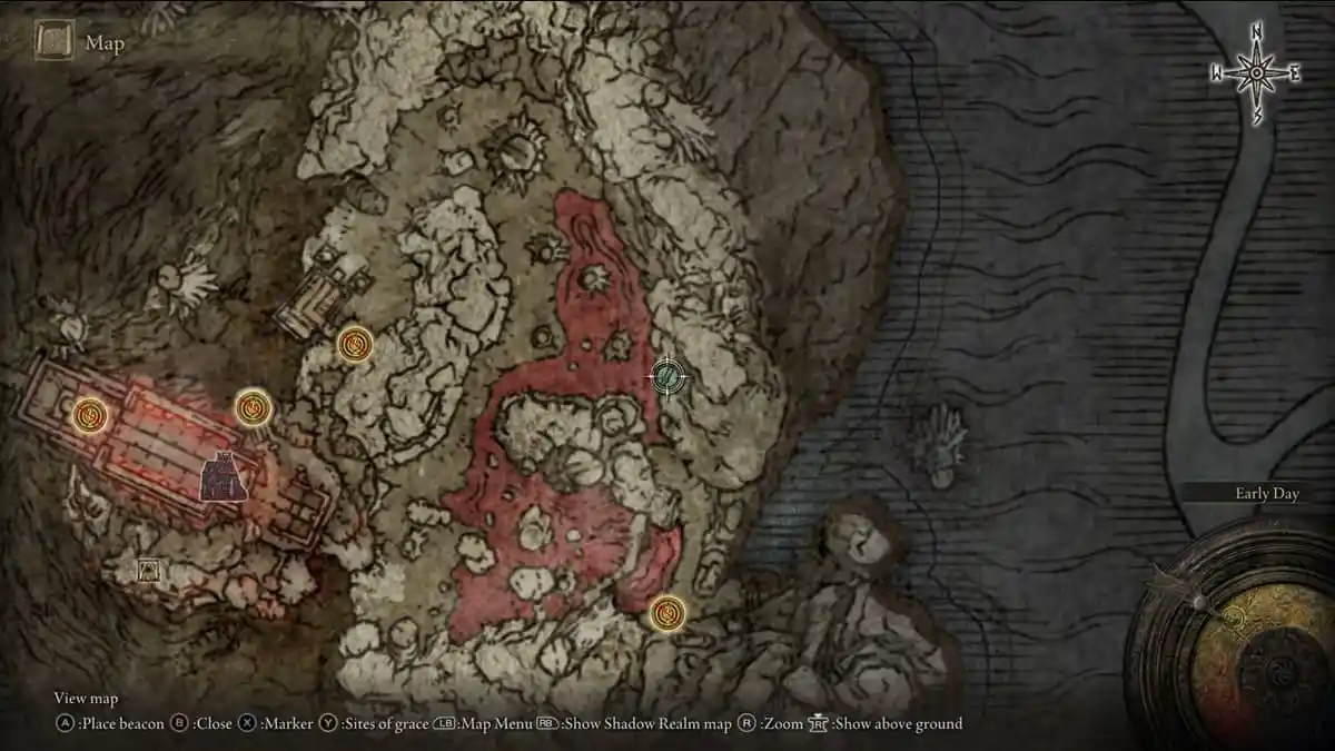 Map showcase highlighting the Ash of War Blood Tax in Elden Ring