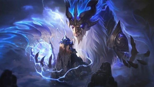 Aurelion Sol circling a mountain where a temple is located.