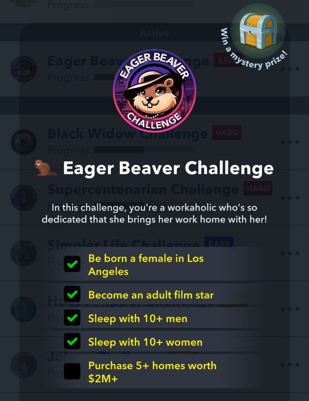 How to complete the Eager Beaver challenge in Bitlife