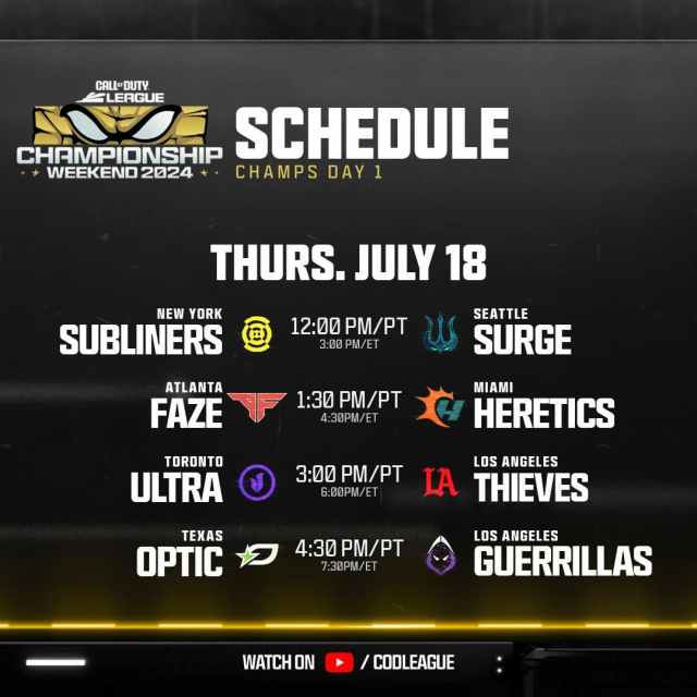 Schedule for the first day of CoD Champs 2024.