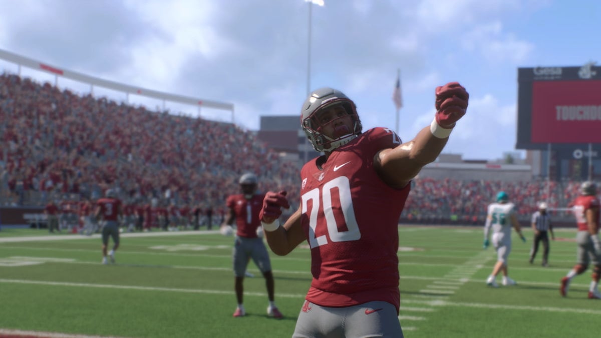 A Houston Cougar player celebrates a touchdown in College Football 25.