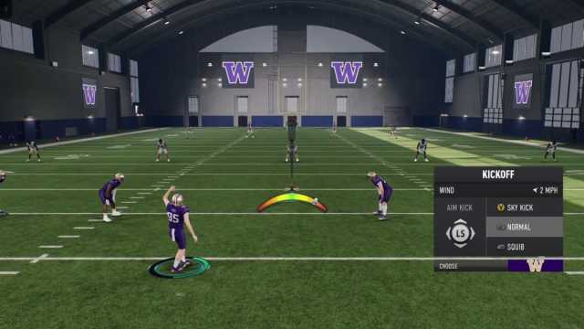 A player preparing for a kick off in College Football 25.