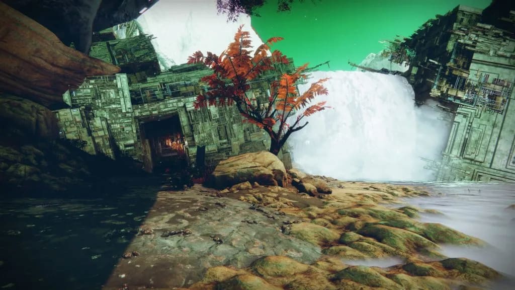 The entrance to the Conflux Lost Sector in the Cistern on Nessus in Destiny 2 is just by a waterfall of radiolaria.