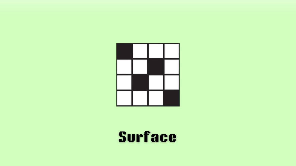 A black crossword with "surface" written below it