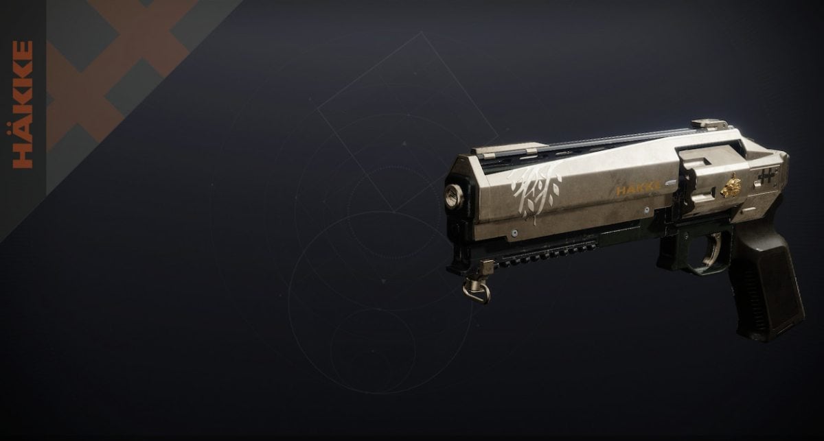 Crimil's Dagger, a Hakke-made 120rpm hand cannon that bears the leaf motif from Iron Banner weapons.