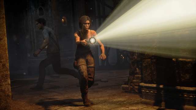An image of Lara Croft shining a flashlight in DBD