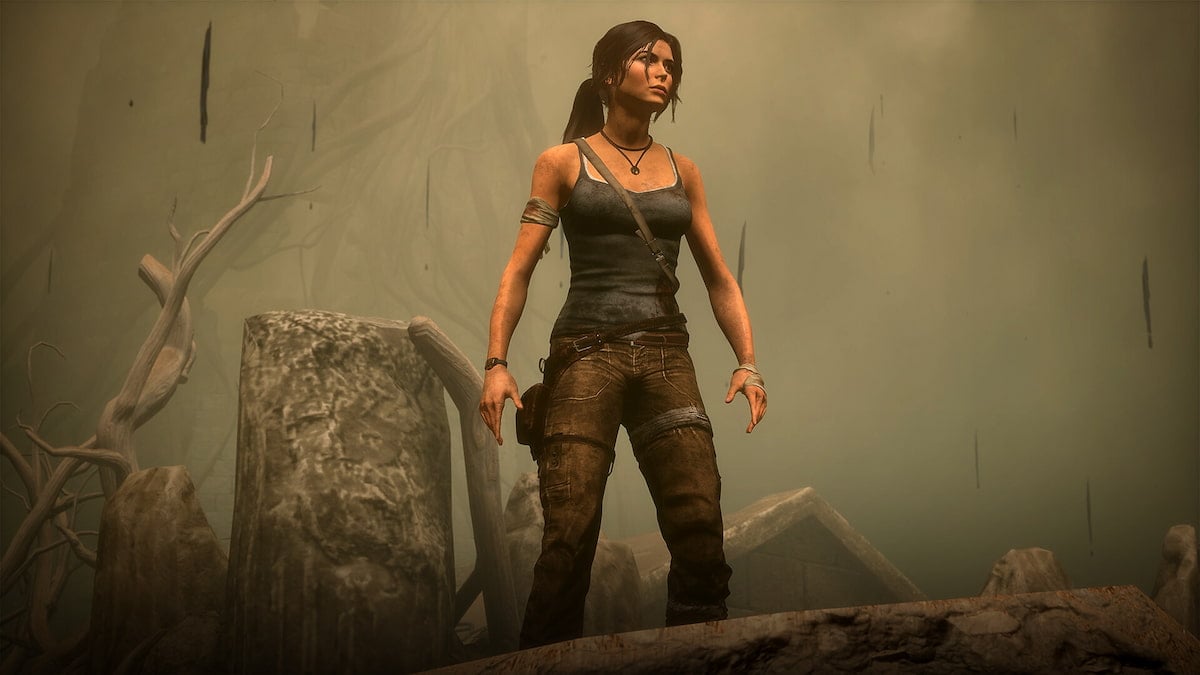 An image of Lara Croft standing strong in Dead by Daylight.