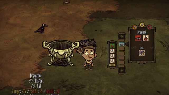 An image from Don't Starve Together of the player making Dragonpie at the Crock Pot.
