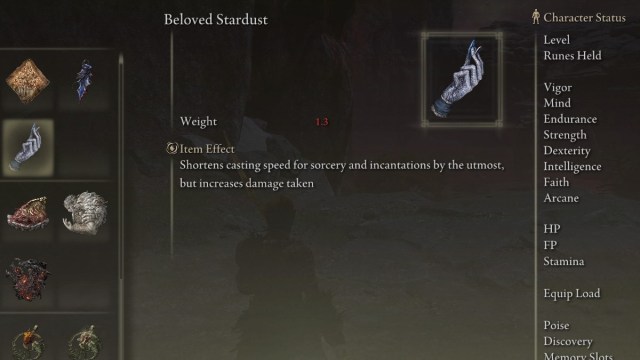 The Beloved Stardust Talisman in the inventory of Elden Ring.