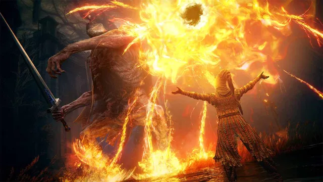 Elden Ring character casting a Frenzied Flame incantation in the DLC Shadow of the Erdtree