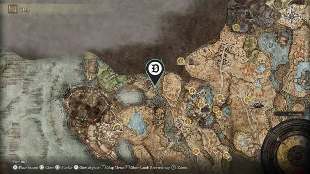 Two-Headed Turtle Talisman marked on Elden Ring DLC map