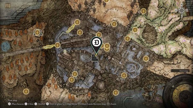 Fire Knight's Greatsword farming spot in Shadow Keep marked on Elden Ring's DLC map