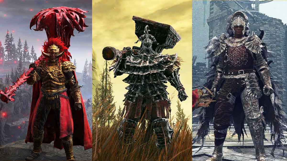 Three Elden Ring characters wearing heavy armor
