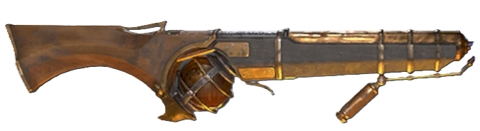 An image of the Firespitter from Flintlock, a long-barreled gun with an orb-like design close to the trigger.