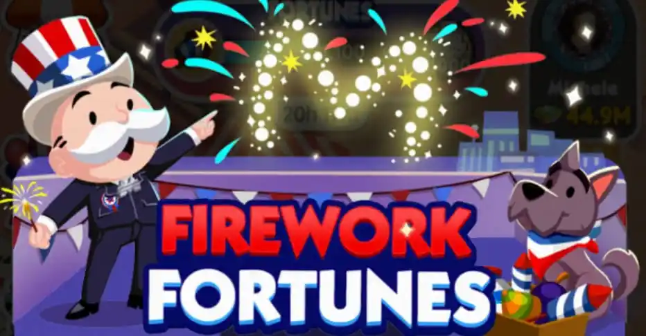 Mr Monopoly and Scottie launching fireworks in Monopoly GO