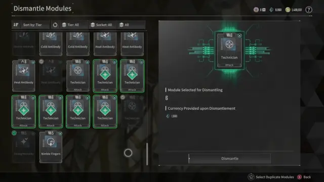 The Module Dismantle screen in The First Descendant.