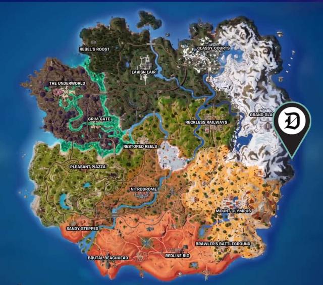 A Fortnite map marking Jack Sparrow's location.