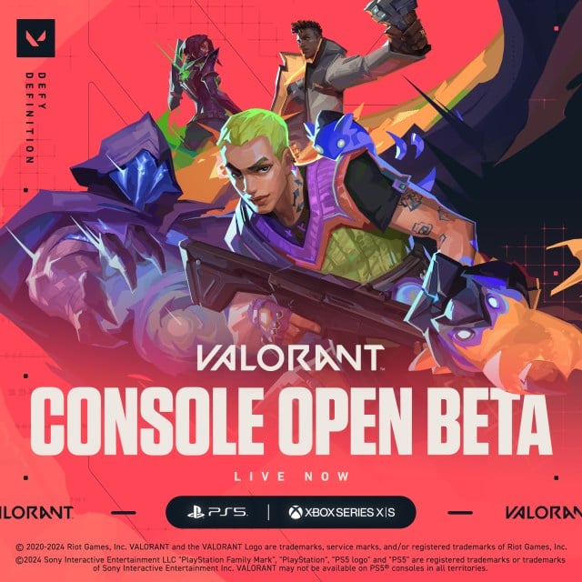 Valorant Console Open Beta announcement poster on X featuring some valorant agents and wingman on the side.