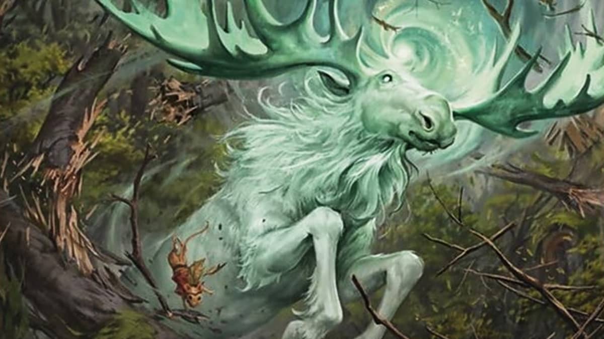 Moose in forest from Bloomburrow MTG set