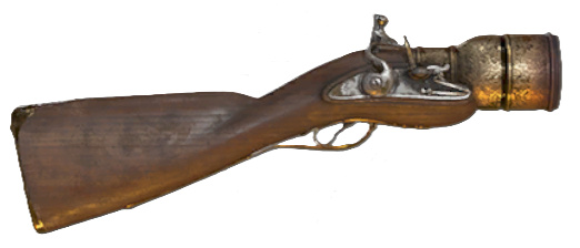 A sawed-off shotgun-looking mortar with an dark brown coloration.