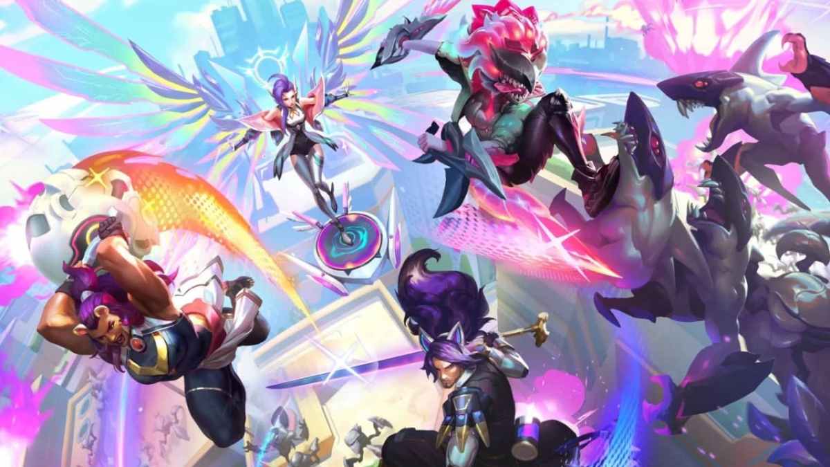 League of Legends Swarm characters leaping at the screen.