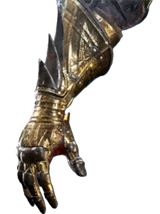 The Irregular Gauntlets, a golden glove armor piece with spiky metal plating.