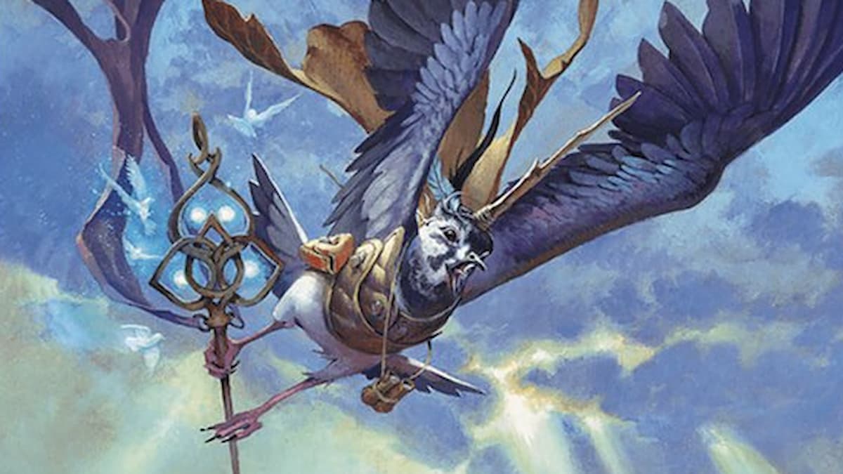 Bird flying with magical staff in Blooburrow MTG set