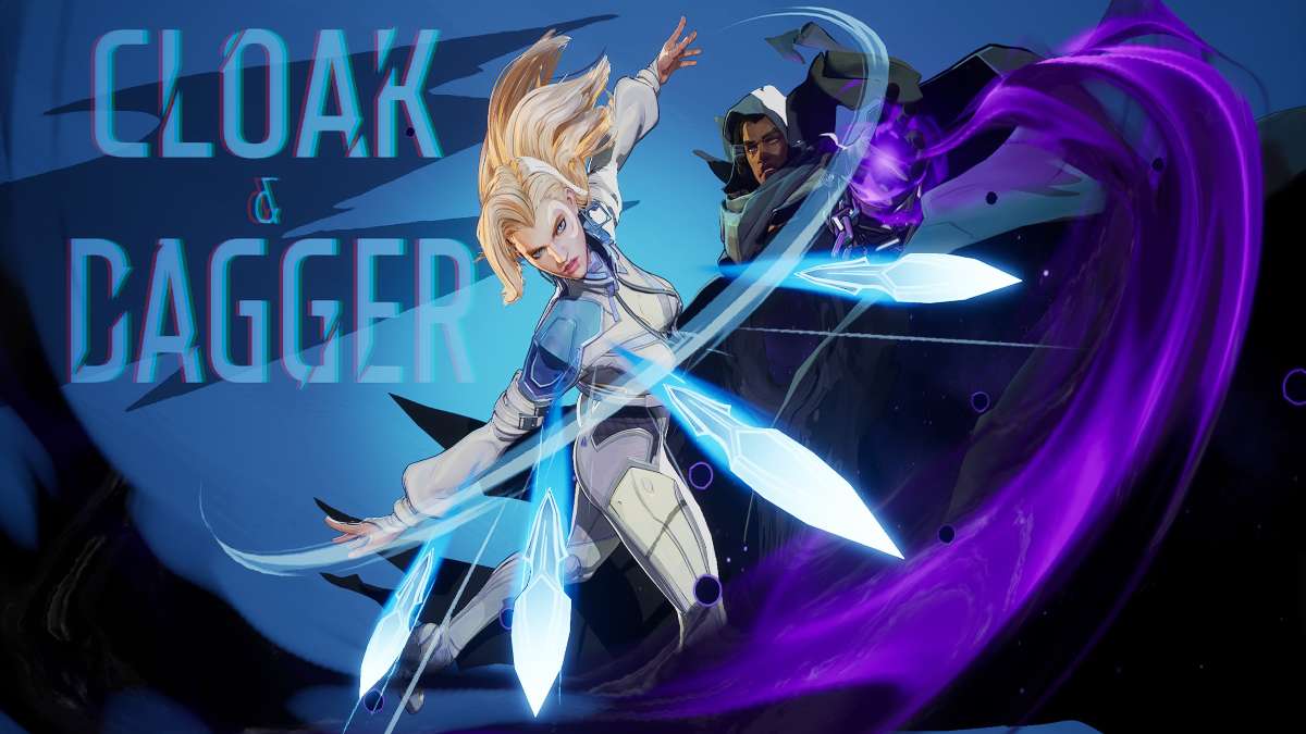 Cloak & Dagger in stylized shot with hero name for the Marvel Rivals hero menu