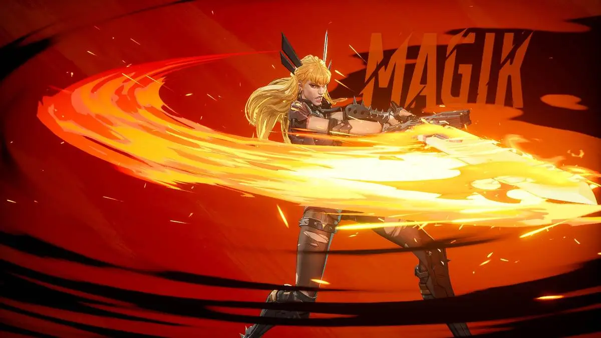 Magik in stylized shot with hero name for the Marvel Rivals hero menu