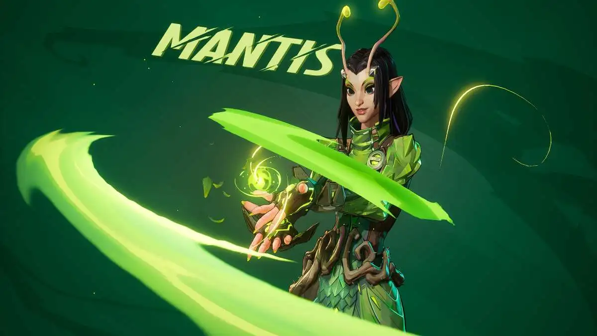 Mantis in stylized shot with hero name for the Marvel Rivals hero menu