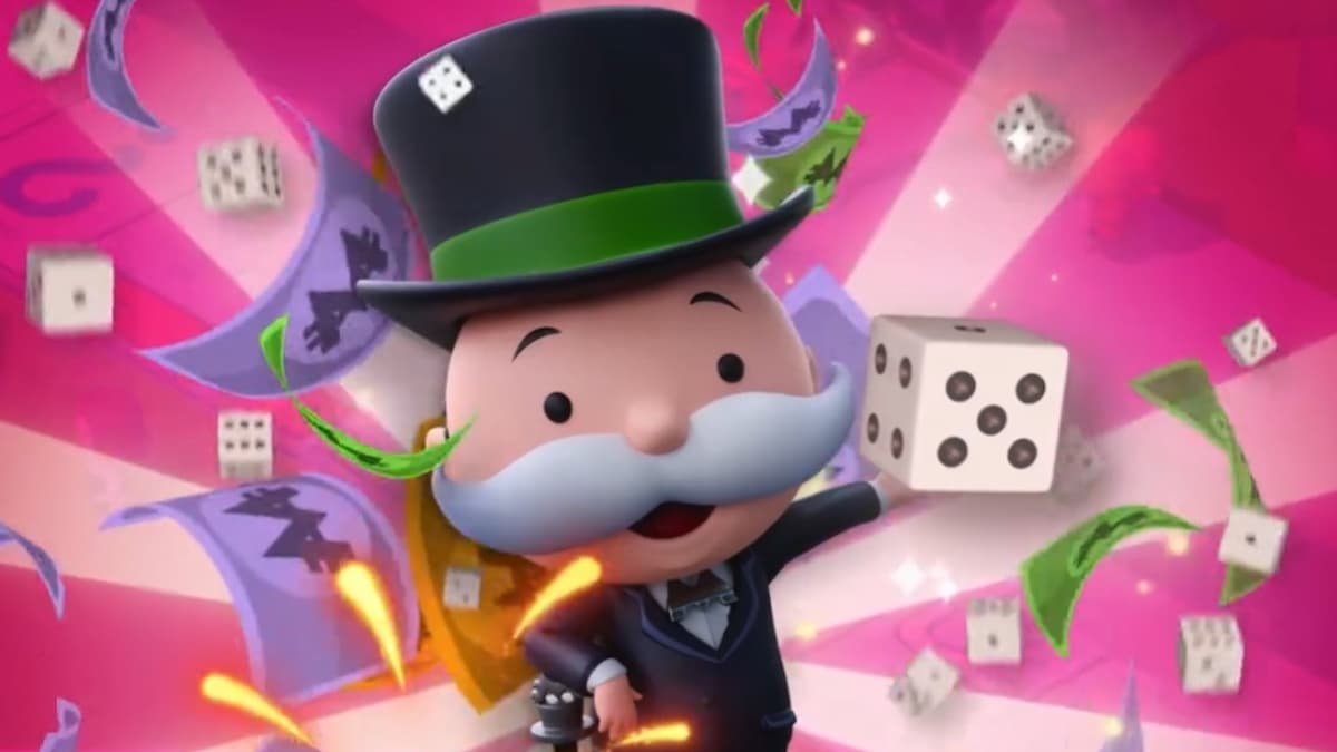 Monopoly man holding a die