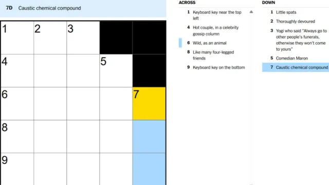 caustic chemical compound clue for july 31 nyt mini crossword