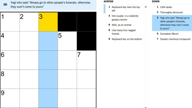 yogi who always go to other peoples funerals clue for july 31 nyt mini crossword