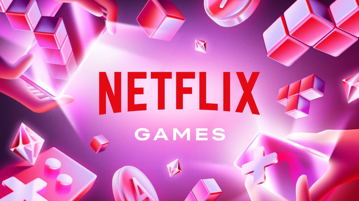 An image with Tetris blocks and gaming face buttons that says "Netflix Games" at the center.