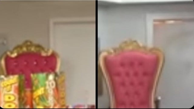 A comparison of the pink chair used in Kai cenat's stram with nicki Minaj