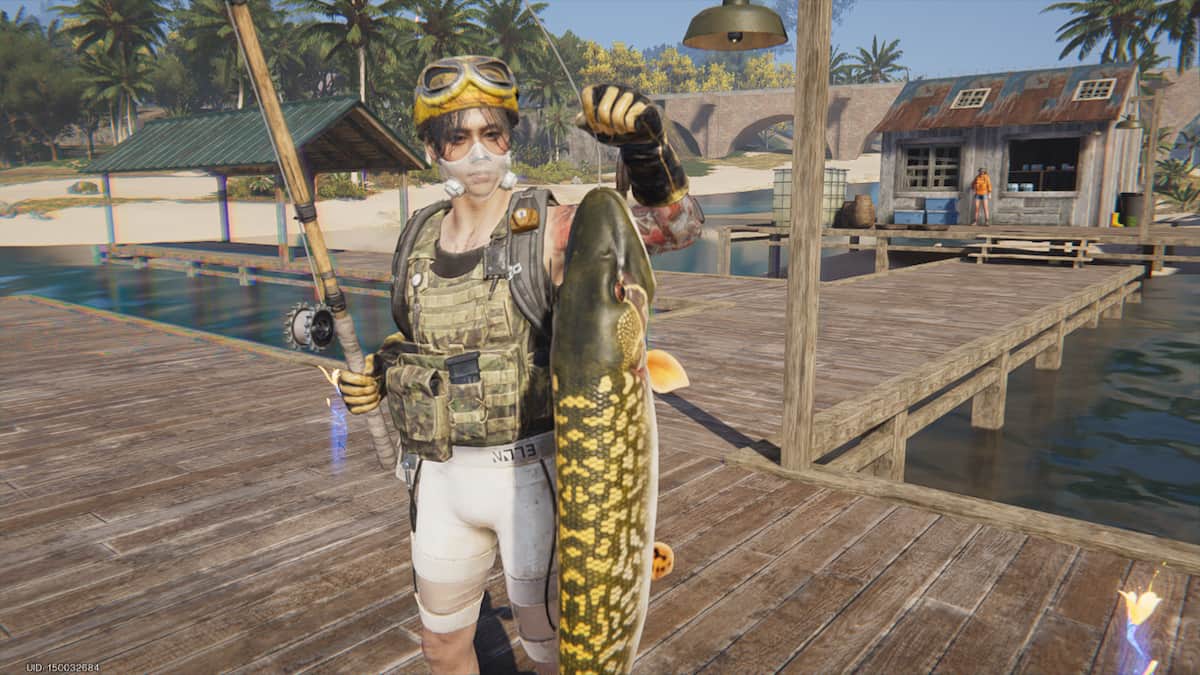 Picture of a player posing with his fish in one of the Best Fishing locations in Once Human.