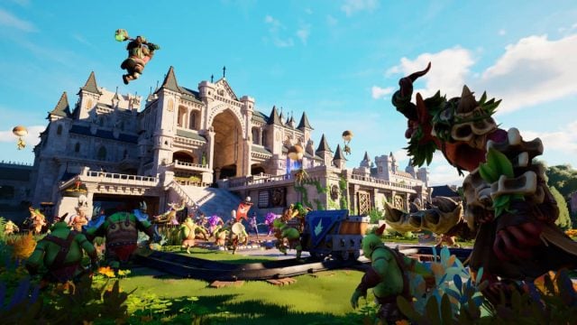 A press image for Orcs Must Die! Deathtrap showing a patio environment.
