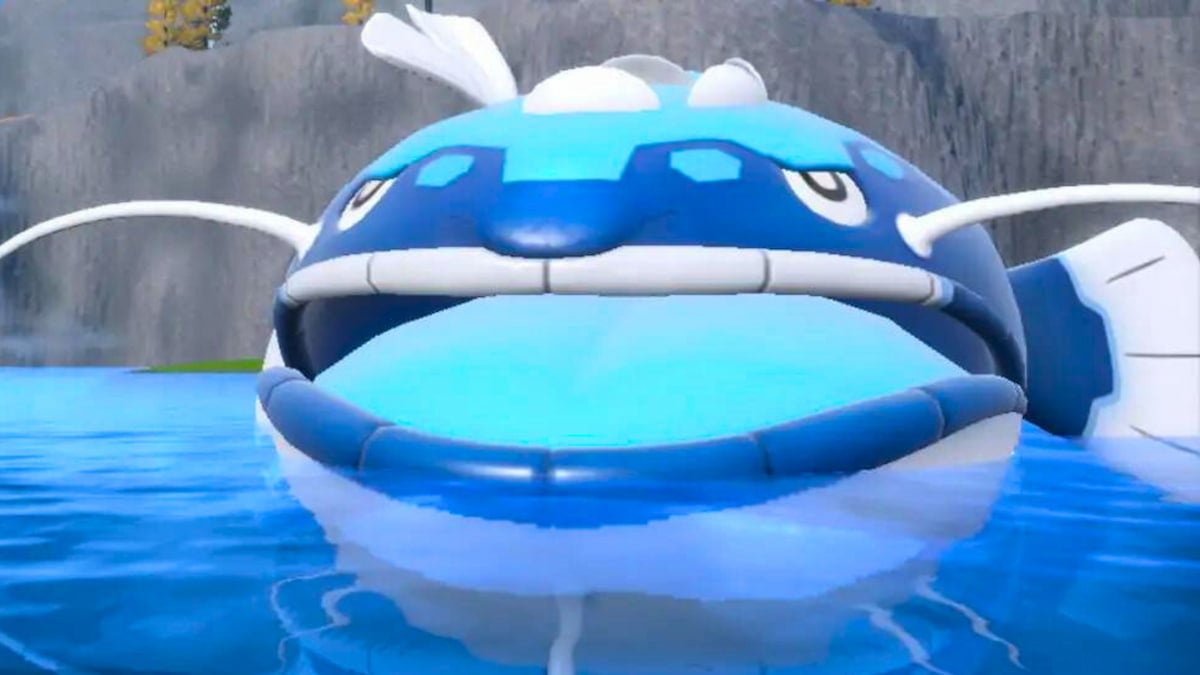 Dondozo floating in a lake in Pokémon Scarlet and Violet.