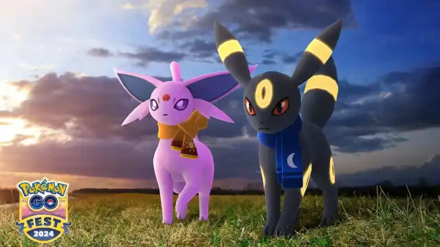 Espeon and Umbreon wearing scarves.
