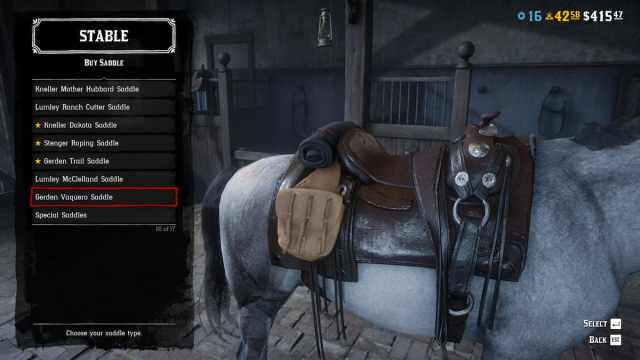 An image of the Gerden Vaquero Saddle in Red Dead Online.