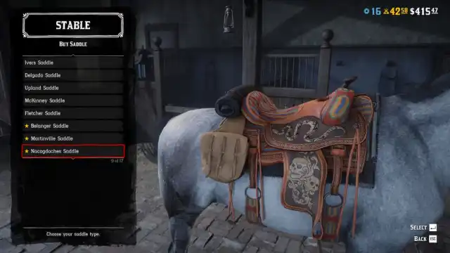 An image of the Nacogdoches Saddle from Red Dead Online.