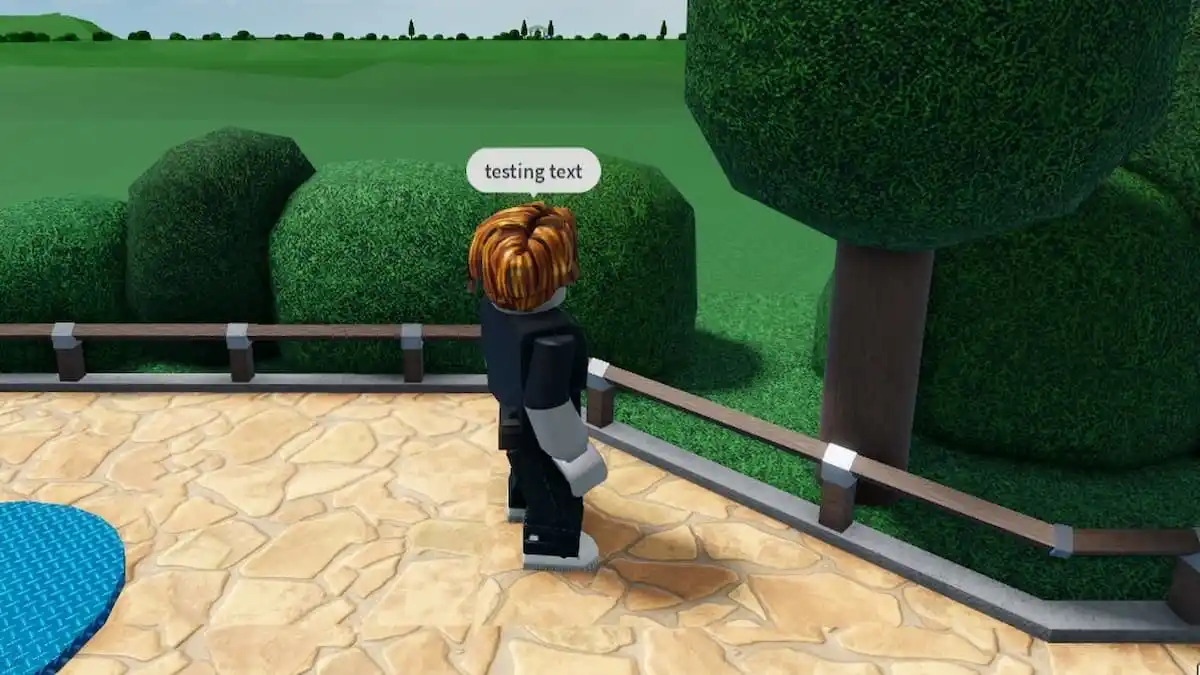 Man with text bubble in Roblox