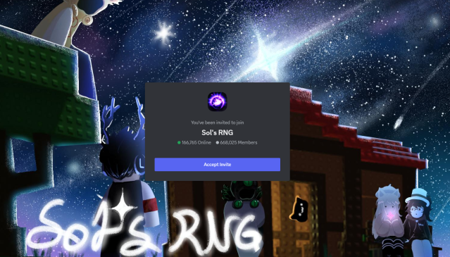 The landing page for the Sol's RNG Discord server.