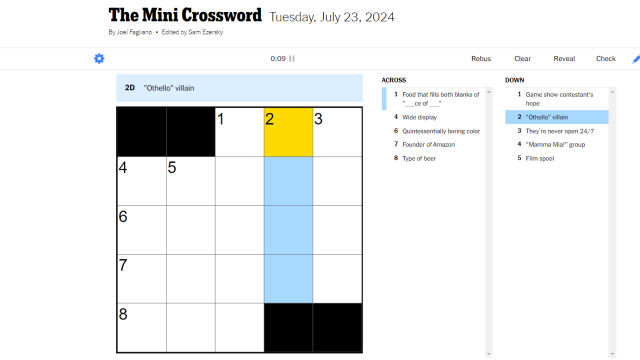 NYT Mini with four letters down blank