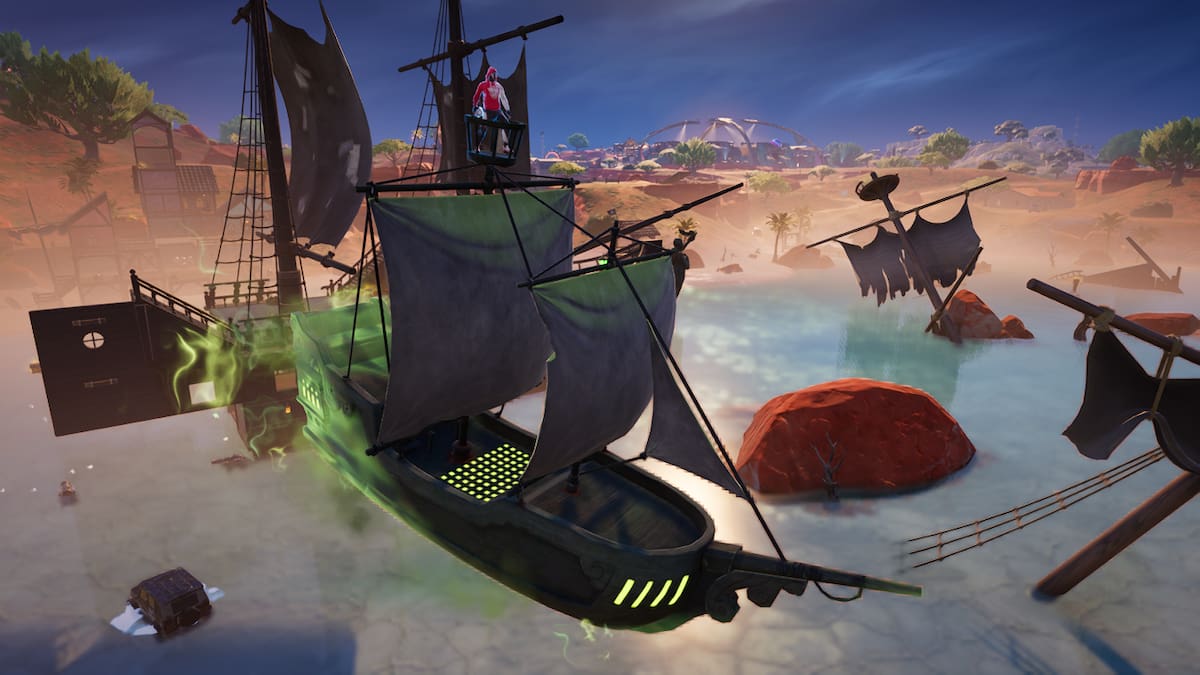 Picture showing a player in Fortnite using the ship in a bottle mythic item.