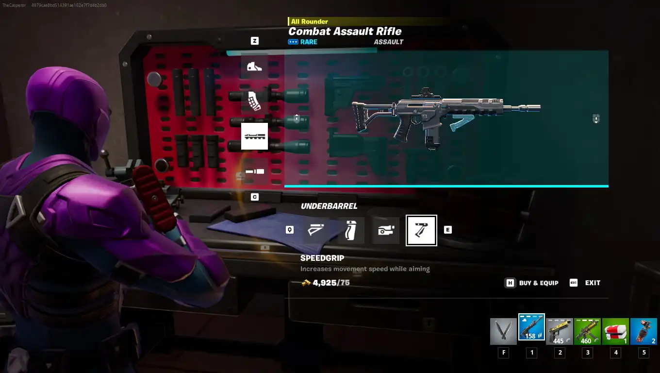 Picture of Weapon Mod bench in Fortnite showcasing the Underbarrel mod.